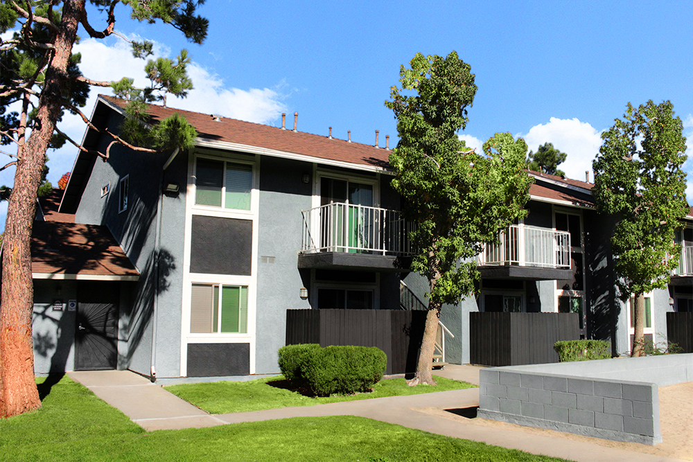 This image displays two-story building photo in Parc Mountain View Apartments.